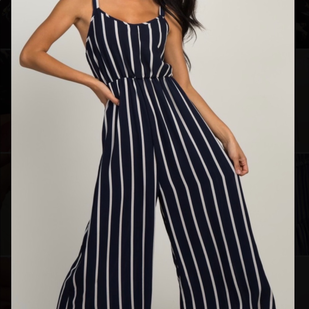 NWOT striped navy and white jumpsuit